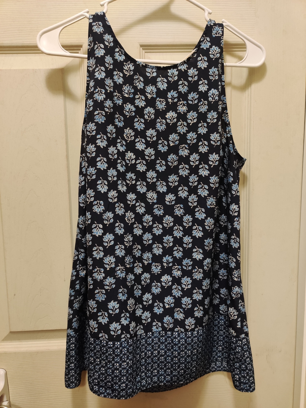 Michael Kors Navy Tank Top with Light Blue Floral Print
